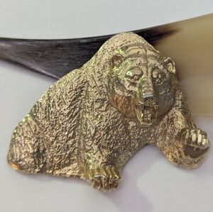 Vintage Realistic Grizzly or Kodiak Brown Bear Brooch- Gold Tone